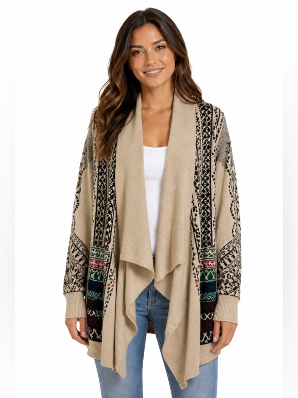 Anthropologie Staring at Stars Cardigan Medium Open Front Geometric Casualcore
